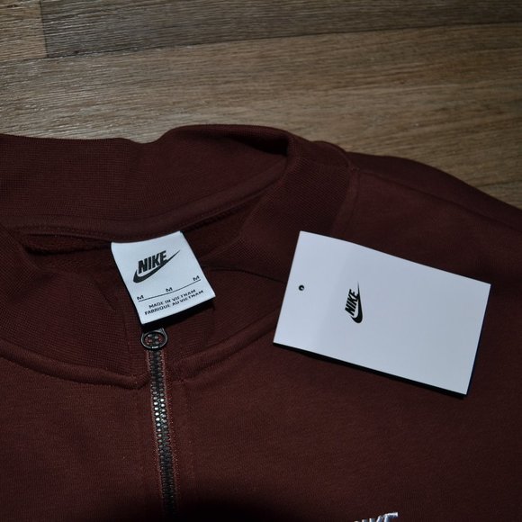 NWT Nike Essential Sportswear Brown Oversized Zip-up Fleece Sweatshirt Women M - Picture 2 of 5